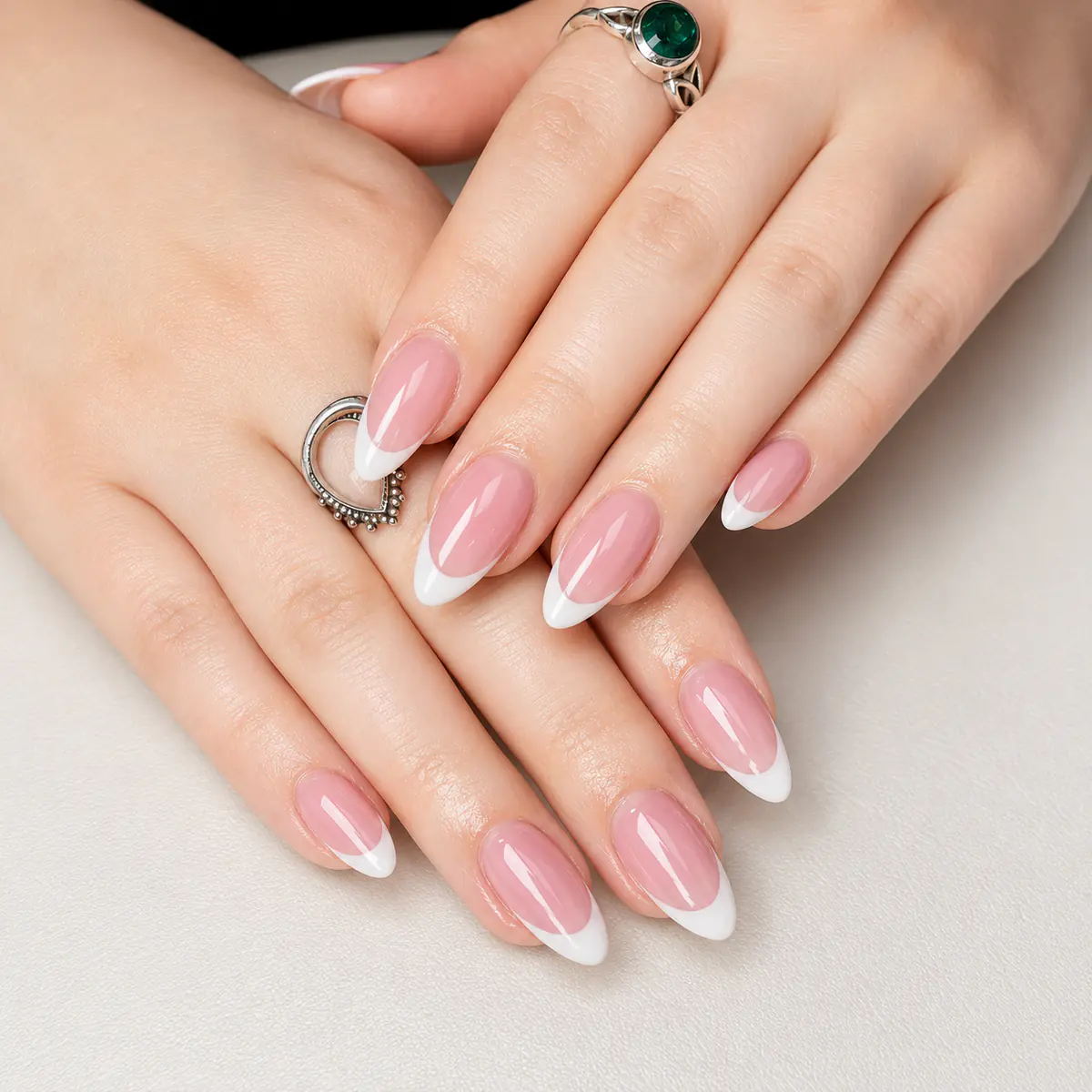 Classic white French manicure gel nails in Vernon, BC